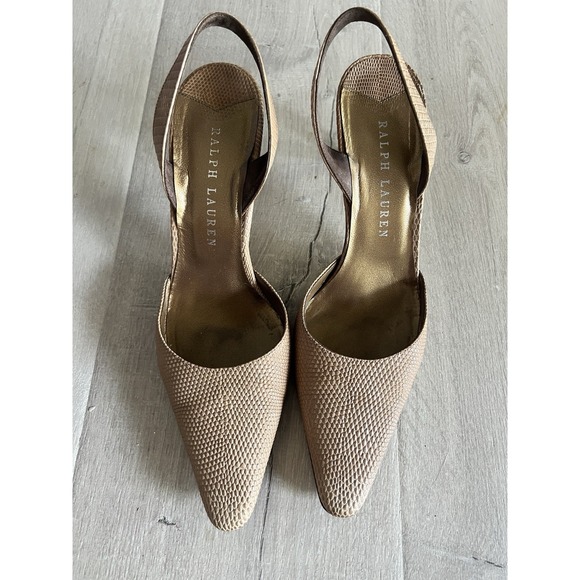Ralph Lauren Shoes - Women's Ralph Lauren Brown Crocodile Leather Slingback Heels 7.5B Made In Italy